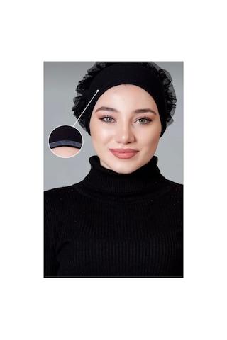 Ardün Hijab Silikonlu Fırfırlı Bone Kaymayan Topuz Bonesi Dikişsiz Siyah Konforlu Pratik Bone Siyah - 936723216 Siyah