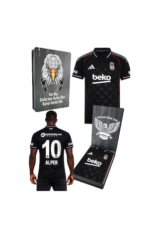 Beşiktaş Lisanslı Adidas Forma Lazer Kutulu Kişiye Özel Forma Siyah-beyaz
