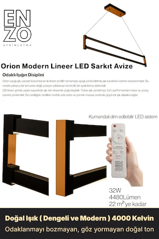 Orion Bronz Lineer Led Sarkıt Avize Kumandalı Dim Edilebilir Aşağı Işık Doğal Işık