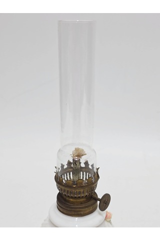 Çiçek Motifli Antika Opal Cam Gaz Lambası 033 Beyaz