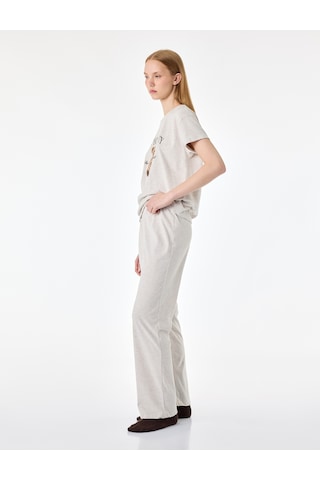 Koton Kısa Kollu Bisiklet Yaka Ayıcık Baskılı Pijama Takımı Bej Melanj 7wlk40266mk