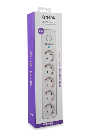 S-link Swapp SPGIP05 750J 5'li Akım Korumalı Priz 1.5 Metre Gold - Beyaz