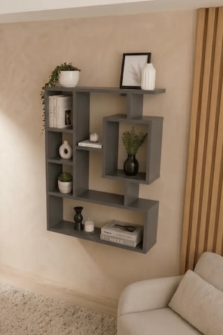 Reyo Enda Home Bigane Büyük Dekoratif Duvar Rafı 70,9 93,6 Cm, Asimetrik Çok Bölmeli Duvara Monte Raf - Antrasit