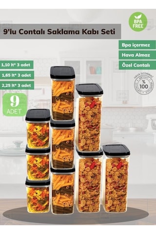 9 Lu Erzak Saklama Kabı Seti Bpa Free Bakliyat Kutusu Hava Almaz Şeffaf