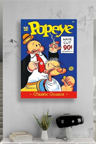 Retro Çizgi Roman Stilinde Komik Berber Sahnesi Renkli Eğlenceli Vintage Dekoratif Kanvas Tablo