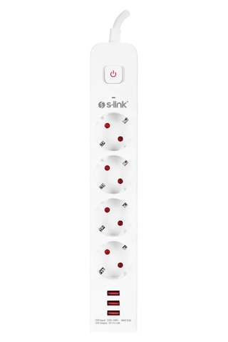 Northcity S-lınk Spg403u 4 Soket Akım Korumalı Priz 3xusb 5v 2.4a 1.5mt %100 Bakır 1.5mm Kablo 750 Joule Beyaz 1923