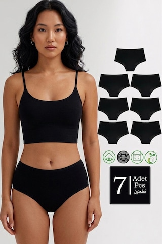 Meine Liebe Unterwäsche Pamuklu 7'li Paket Yüksek Bel Toparlayıcı Etkili Bato Külot Siyah