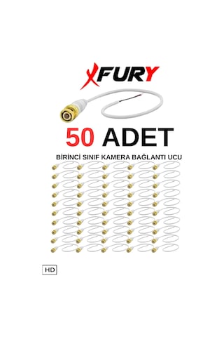 Fury 50 Adet A Kalite Kablolu Hazır Bnc Kablolu Konnektör