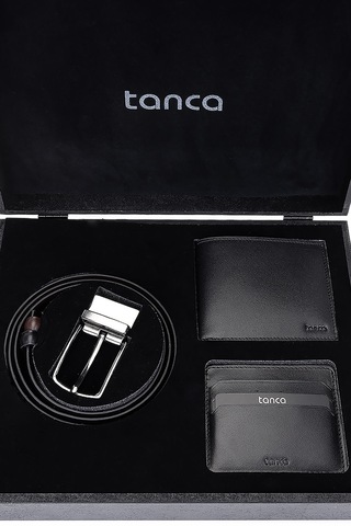Tamer Tanca Erkek Hakiki Deri Siyah Set Kutusu 1155 3 Lu Klsk Set Sıyah Dr Siyah