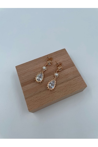 Xbaby Kalpli,incili,taşlı Su Damlası Çelik Gold Küpe Gold