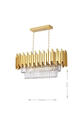 Avizemoda Sima 75X30 Cm'Lik Kristal Cam Taşlı Lüks Yemek Masası Üstü Avize - (Sarı Yaldız)