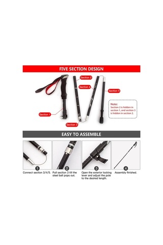 Besthome1 Alüminyum Trekking Çubuğu 5 Bölümlü 36cm Daraltılabilir 265g Kısa Ultra Hafif Dağ Yürüyüşü, Kırmızı Uzun Tip Tek Ade Çok Renkli