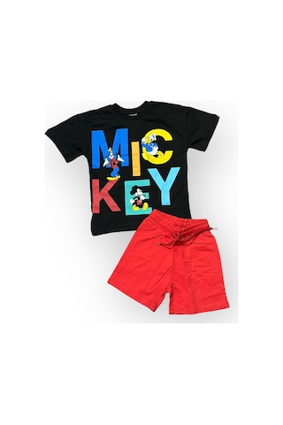 Lolliboomkids Yeni Sezon Sevilen Çizgi Karakterler Mickey Baskılı T-shirt Şort 2'li Alt Üst Takım Kırmızı