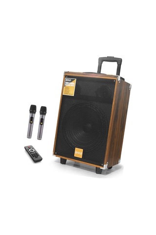 Bluetooth Hoparlör Fm Radyo 12 Inç Usb Tf Aux Çift Mikrofonlu Kumandalı - Ahşap Bq12 Evimdeyokyok
