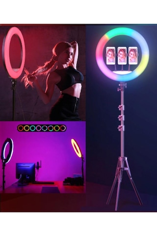 Rgb 18 Inç Ring Light 15 Renk Kumandalı Profesyonel Makyaj Kuaför Tripod