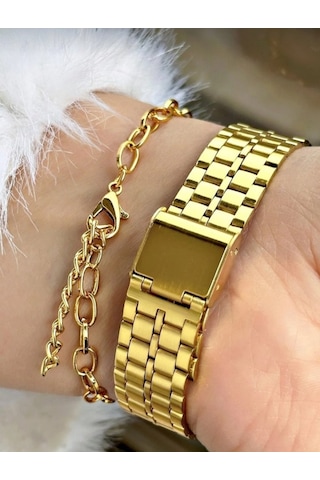 Altın Unisex Çelik Kol Saati Gold