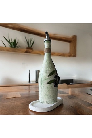 El Yapımı Kabartma Seramik Uygulamalı Zeytin Dalı Desenli Cam Şiş