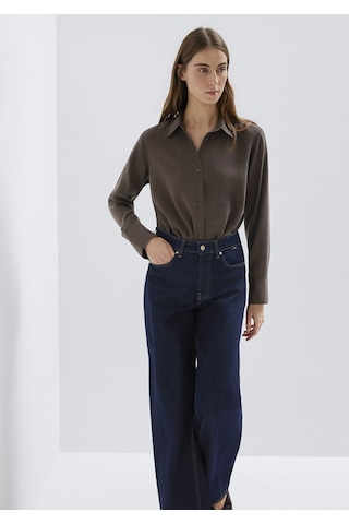 Mavi - Kahverengi Tencel Liyosel Karışımlı Gömlek 1211374-70238