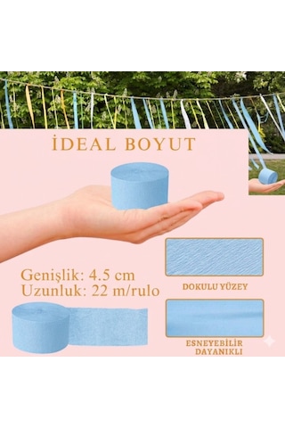 Pastel Mavi Şerit Krapon Kağıdı Rulosu, Çiçek Yapım, El İşi Süsleme Kağıdı, 6 Adet, 4.5 Cm X 22metre