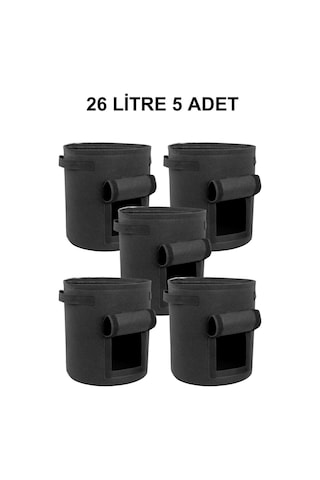 Grow Wizard Pencereli Kumaş Saksı Pot 26 Litre 5 Adet Siyah