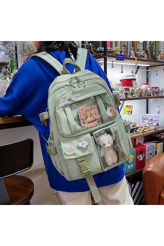 Moveevo Kadınlar İçin Pembe Okul Çantası - Hafif, Büyük Kapasiteli,韩版 Stili, Rozet Aksesuarı İle Öğrenci Sırt Çantası Pembe