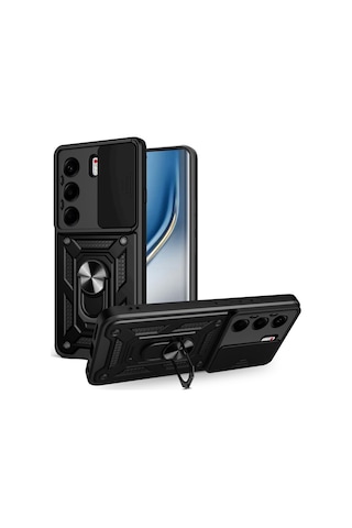 Tecno Camon 40 Pro 5G Uyumlu Tank Kılıf Yüzüklü Standlı Zırhlı Outdoor Kapak - Siyah