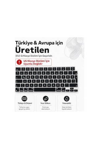 Macbook Air 13.6 İnç M2 M3 M4 M5 A2681 A3113 A3240 A3449 Uyumlu Türkçe Q Klavye Koruyucu Siyah Diğer
