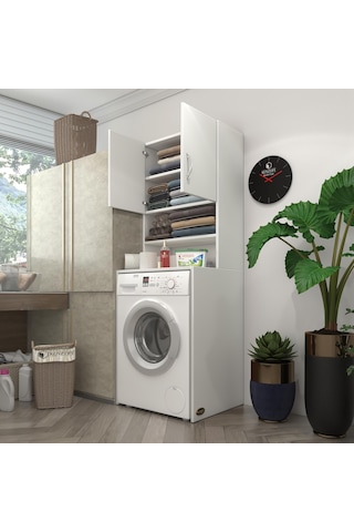 Kenzlife Çamaşır Makinesi Dolabı Hayzum Byz 180 066 55 Banyo Kiler Çift Kapaklı Arkalıklı Çok Renkli