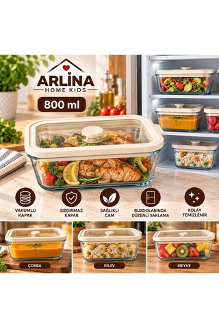 800 Ml Vakumlu Cam Saklama Kabı Krem