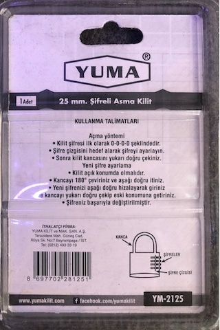 Yuma Pirinç Şifreli Asma Kilit 25 Mm