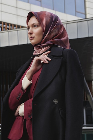 Poanes Karma Desenli Twill İpek Eşarp Açık Pembe - Pembe