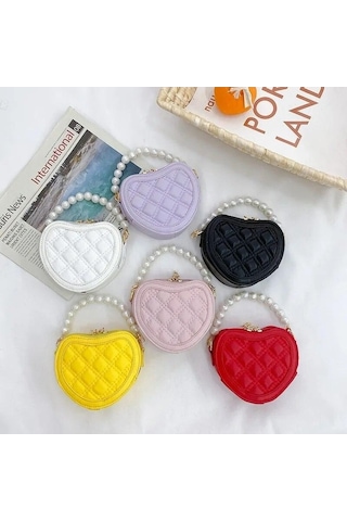 Ebitda Beyaz Inci Kolu Kızlar Mini Omuz Askılı Çanta Prenses Cüzdan Bozuk Para Cüzdanı Çanta Sevimli Çocuk Kalp Şeklinde Crossbody Çanta Beyaz