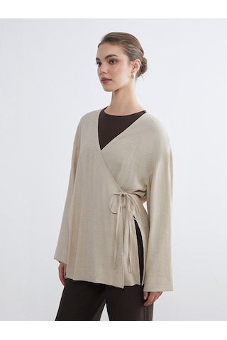 Lcw Modest Bej Kruvaze Yaka Dokulu Kadın Kimono