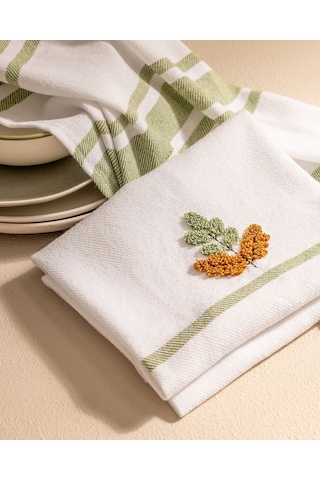 Fleur Nakışlı 2' Li Pamuklu Kurulama Bezi - Beyaz/yeşil 8684427202128 Çok Renkli