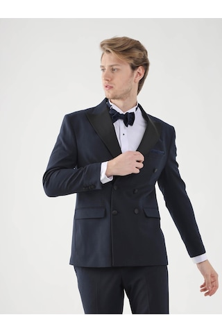 Dufy Lacivert Erkek Slim Fit Sivri Yaka Smokin Takım - 92385 Lacivert