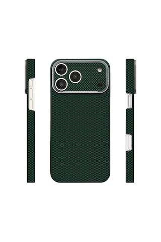 İphone 17 Pro Max Uyumlu Kılıf M-safe Şarj Özellikli Zore Paris Zerre Sert Pc Kapak Koyu Yeşil