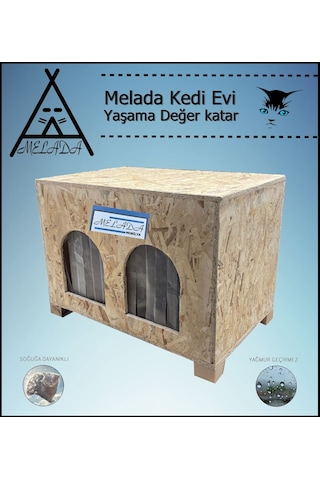 Melada Kedi Evi Dış Ortam Uygun Ahşap Kedi Evi Double Osb 61x41x36 Cm