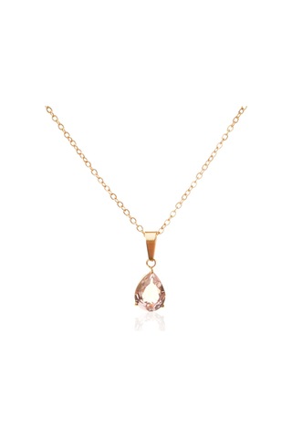 Lekka Design Kadın Kararmaz Çelik Takı Pembe Damla Zirkon Taşlı Şık Kolye Altın