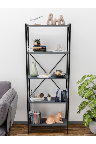 Metal Kitaplık 5 Raflı Dekoratif Kitaplık Ev Ofis Mutfak Rafı Çok Amaçlı Antrasit