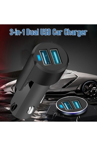 Pazly Araç İçin 3'ü 1 Arada Çift Usb Şarj Cihazı Ve Acil Durum Kırıcı Takımı - C5191 Siyah