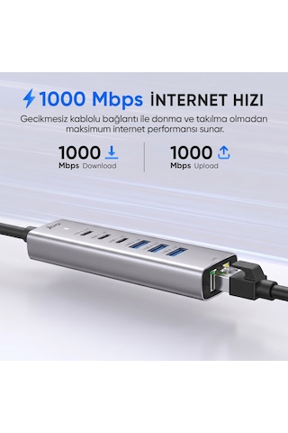 Juo Type-c Ve Usb-a 7 Portlu 3 Usb-a 3 Type-c Gigabit Ethernet Dönüştürücü Usb Çoklayıcı Hub