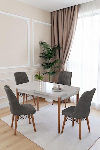 80x170cm Mutfak Masası Takımı 4 Kişilik Açılır Masa Sandalye Takımı -yemek Odası-mdf Beyaz - Antrasit