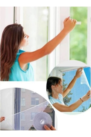 75x125 Cm Pencere Sinekliği Tül Sineklik Cam Kapı Kara Sinek Koruyucu Yapışkanlı Cırtlı Pratik Sinek