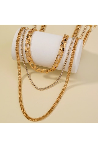 Chavin 3 Katmanlı Taşlı Gold Alloy Kadın Zincir Kolye En19 Altın
