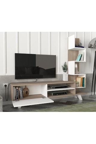 Dekorister Ceren Kitaplıklı Tv Ünitesi Beyaz-Cordoba