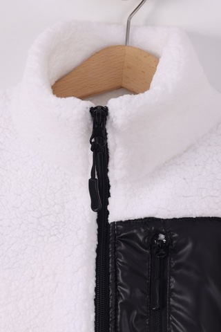 Monox Çocuk Lastik Manşetli Fermuarlı Unisex Kuzu Wellsoft Peluş Ceket Beyaz