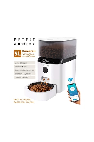 Petfit Aqua Flow Wifi Akıllı Bataryalı Otomatik Kedi Köpek Su Pınarı Çeşmesi Şelalesi+petfit Autodine X 5l Wi-fi Kameralı Akıllı Otomatik Mama Kabı Besleme Ünitesi Bundle