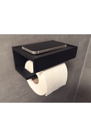 Tuvalet Kağıtlığı, Modern Siyah Renkli Kendinden Yapışkanlı Telefon Raflı Tuvalet Kağıdı Tutucu, Delmeden Montaj, Banyo Tuvalet Kağıtlık, Tuvalet Kağıdı Askısı Aparatı, Wc Kağıdı Tutacağı