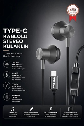 Özel Üretim Konuşma Aleti Çağrı Cihazı İletişim Aracı Kablolu Kulaklık Type-c Tc06 Gri