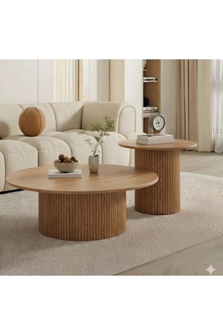 Most Bohem Orta Sehpa 2'li Set %100 Ahşap 85 Cm. Çap Kahverengi